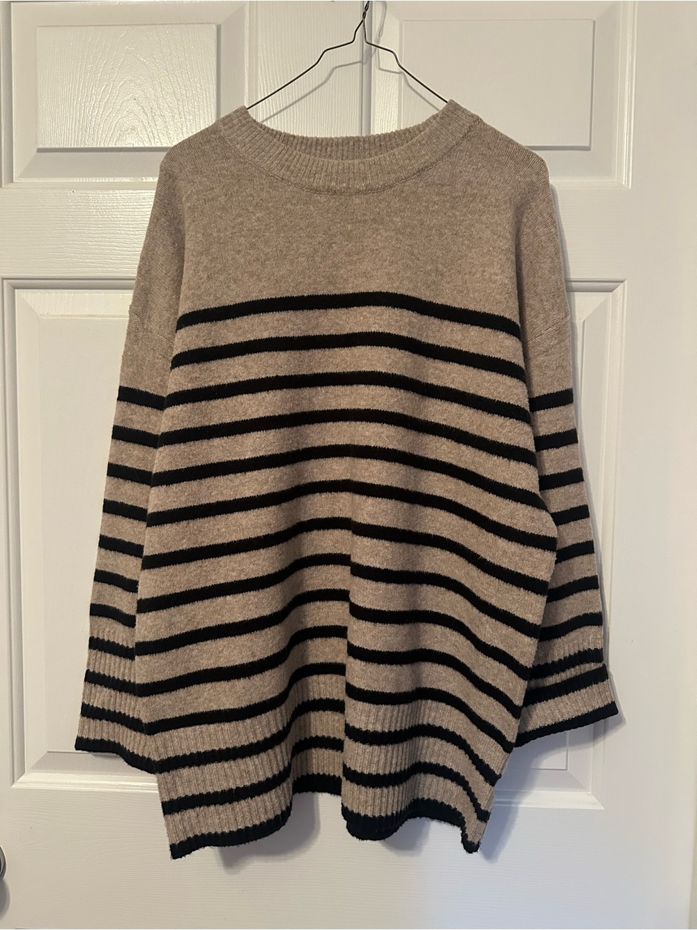 a new day Taupe & Black Striped Crewneck Sweater